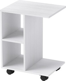 HOMCOM C-Formájú Oldalsó Asztal Görgőkkel, Kávézó Asztal, Hordozható Kanapé Asztal, Kis Terekhez, 45 x 35 x 58 cm, Fehér | Aosom