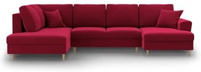 Piros bársony kinyitható tárolóhelyes sarokkanapé (bal oldali-U alakú) Kyoto – Cosmopolitan Design