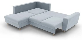 Világoskék bársony kinyitható tárolóhelyes sarokkanapé (bal oldali-L alakú) Kyoto – Cosmopolitan Design