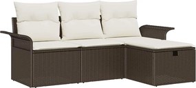 vidaXL Kerti Kanapé Szett párnával 4 pcs Barna és Krém polirattan