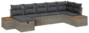 vidaXL Kerti Kanapé Szett párnával 7 pcs Szürke polirattan