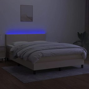 krémszínű szövet rugós és LED-es ágy matraccal 140x200 cm