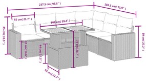 7 részes bézs polyrattan kerti ülőgarnitúra párnákkal