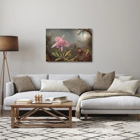 Üveg kép - Martin Johnson Heade, Cattleya Orchid and Three Hummingbirds, reprodukciók (70x50 cm)