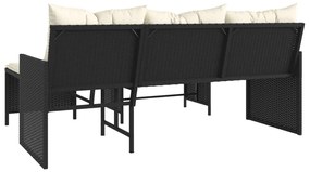 vidaXL L-alakú fekete polyrattan kerti kanapé asztallal és párnával