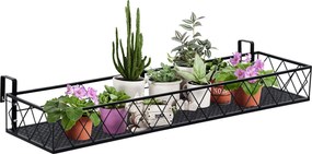 Outsunny Kültéri Virágtartó Rámpa Akasztókkal, Fém Erkély- és Teraszvirág Tartó, Terhelhetőség 20kg-ig, 100x31x12cm, Fekete | Aosom