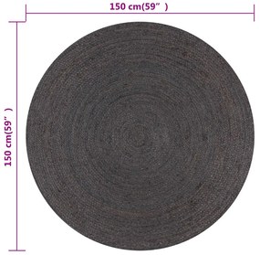 sötétszürke kézzel font kör alakú jutaszőnyeg 150 cm