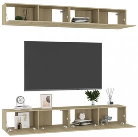 4 db sonoma tölgy színű szerelt fa TV-szekrény 100 x 30 x 30 cm