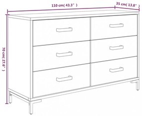 barna tömör újrahasznosított fenyőfa tálalószekrény 110x35x70cm