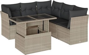 vidaXL 6 részes világosszürke polyrattan kerti ülőgarnitúra párnákkal