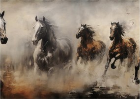 Üveg kép - Olajfestmény lovakról (70x50 cm)
