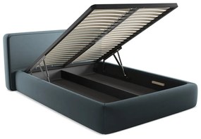 Kék kárpitozott ágyneműtartós franciaágy ágyráccsal 140x200 cm Kiana – Makamii