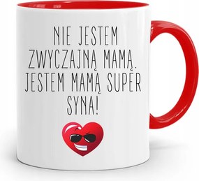 Piros Bögre Anyukáknak Szuper Fiú Anyukája Vagyok, fényképes nyomattal