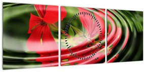 Absztrakt kép - virágok hullámokban (órával) (90x30 cm)