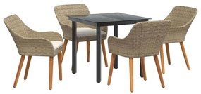 vidaXL Kert étkező szett párnával 5 pcs Bézs polirattan