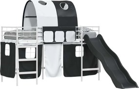 vidaXL Gyerekek Loft Ágykerete Fehér és fekete 74,5 x 190 cm Fém