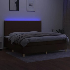 barna szövet rugós és LED-es ágy matraccal 200x200 cm