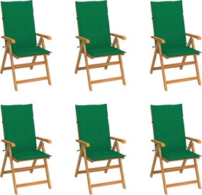 vidaXL 6 db tömör tíkfa kerti szék zöld párnákkal