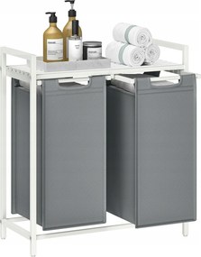 Szennyestartó kosár szelektív hulladékgyűjtéshez 2 szürke rekesz és fehér Loft polc