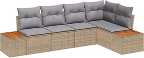 vidaXL Kerti Kanapé Szett 5 pcs bézs és világosszürke Poli rattan