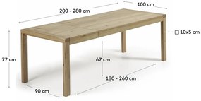 Bővíthető étkezőasztal hosszabbító asztallappal tölgyfa dekorral 100x200 cm Briva – Kave Home