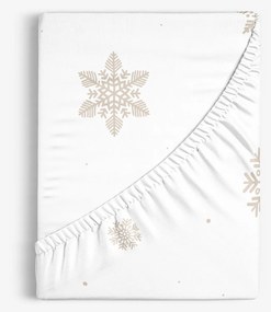 Goldea karácsonyi pamut körgumis lepedő - hópelyhek fehéren 90 x 200 cm