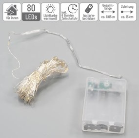 LED láncszett 3 db 80 LED elemmel időzítővel meleg fehér