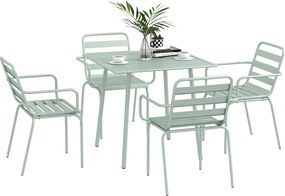 Outsunny 5 darabos kültéri étkező szett, kertibútor szett 1 étkezőasztallal, 4 rakásolható székkel, teraszi ülésszett, erkélyre, teraszra, acél, zöld
