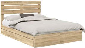 vidaXL Tárolós Ágy fejtámlával Sonoma tölgy 150 x 200 cm Faanyag