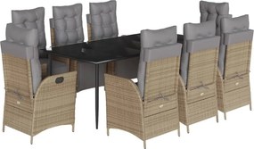 vidaXL 9 részes vegyes bézs polyrattan kerti étkezőgarnitúra párnákkal