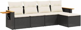 vidaXL 5 részes fekete polyrattan kerti kanapészett párnákkal