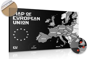 Parafa kép oktatási térkép, amelyen az Európai Unió országainak nevei vannak feltüntetve fekete fehérben