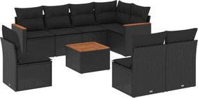 vidaXL 9 részes fekete polyrattan kerti ülőgarnitúra párnákkal