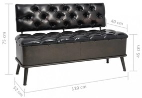 fekete műbőr tárolópad háttámlával 110 cm