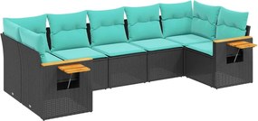 vidaXL 7 részes fekete polyrattan kerti ülőgarnitúra párnákkal