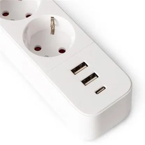 Elosztósor, 3 aljzat, 1,5 m, USB, kapcsolóval, ENTAC, fehér (ENTEL3K1U)