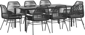 vidaXL 9 részes fekete polyrattan üveg kerti étkezőgarnitúra párnákkal