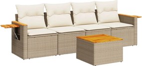 vidaXL 5 részes bézs polyrattan kerti ülőgarnitúra párnákkal