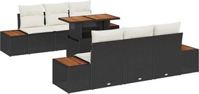 vidaXL Kerti Kanapé Szett tárolóval 7 pcs Fekete Poli rattan