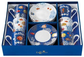 Porcelán eszpresszó kávés csésze szett 6 személyes Aquarium