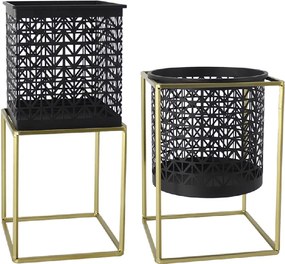 2 darabos virágtartó állvány szett, szögletes/kerek, fekete/arany, ESME SET