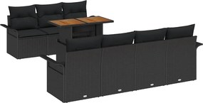 vidaXL Kerti Kanapé Szett tárolóval 8 pcs Fekete Poli rattan