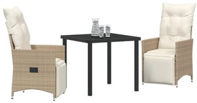 3 darabos kerti étkező szett párnákkal bézs poly rattan