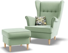 Uszak fotel, bársony, zöld