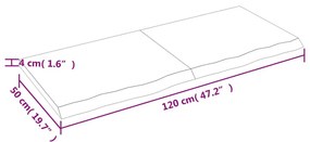 sötétbarna kezelt tömör tölgyfa fali polc 120 x 50 x (2-4) cm