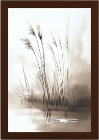Poszter Keret Fa Akvarell Tó Növények Fű Köd Szépia 40x60