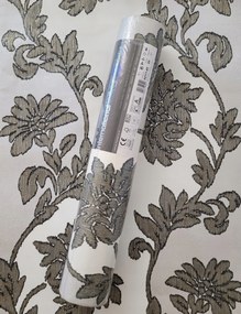 Fali tapéta, ezüst-arany virágok, levelek, csillogó szálak, 2311-60