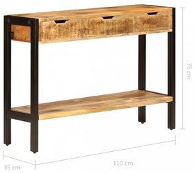 3 fiókos tömör mangófa tálalóasztal 110 x 35 x 75 cm