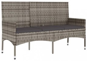 3 személyes szürke polyrattan kerti kanapé párnával