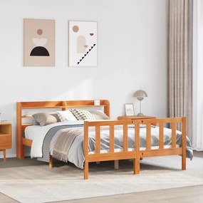 viaszbarna tömör fenyőfa ágykeret fejtámlával 120 x 200 cm